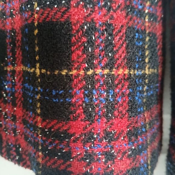 Vintage 90's Jones N.Y. Plaid Double-Breasted Pea Blazer Coat Cropped Wool - Picture 9 of 14